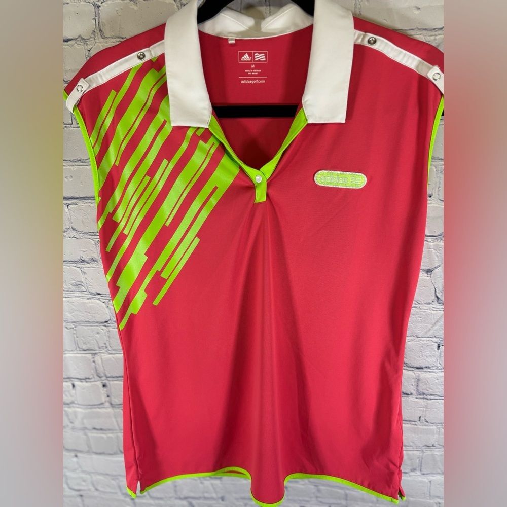 Adidas Pink Green Golf Athletic Athleisure Gym Preppy Sleeveless Polo Size M